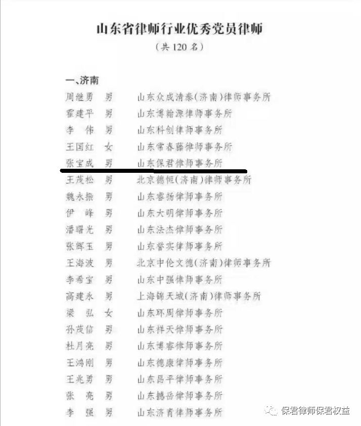 山东保君律师事务所张宝成主任被评选为山东省律师行业优秀党员律师(图1)
